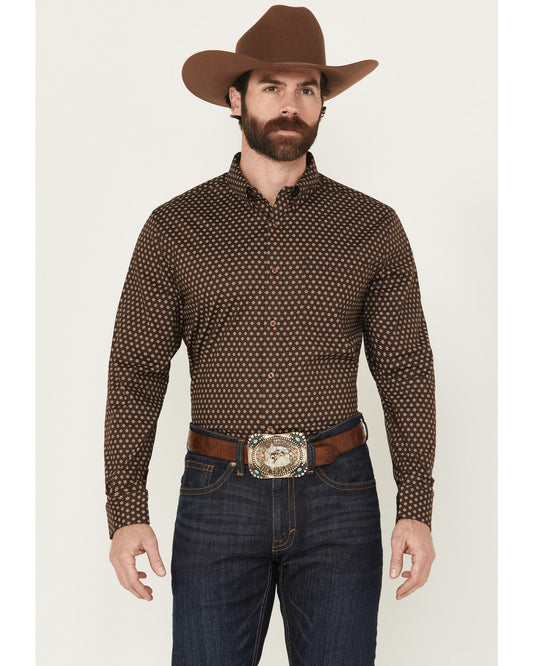 Men's Sebastian Geo Print Long Sleeve Button-Down Stretch W | Cody James Clothing