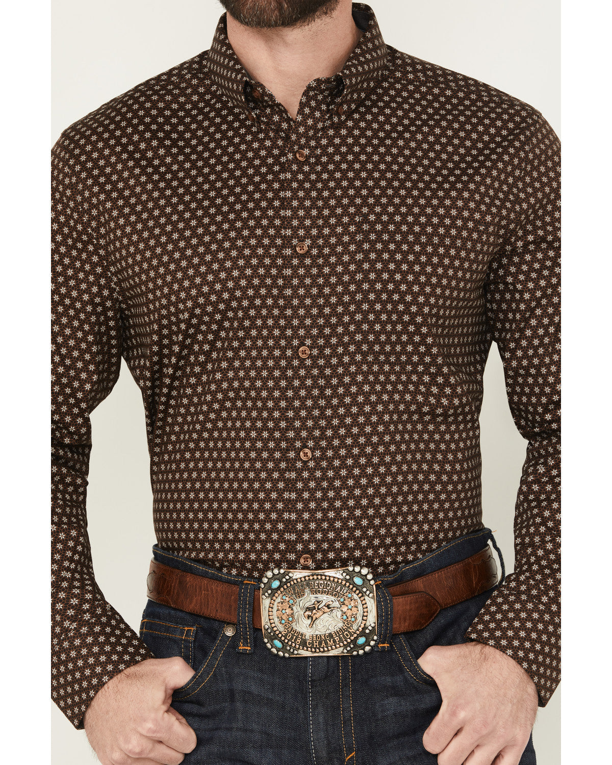 Men's Sebastian Geo Print Long Sleeve Button-Down Stretch W | Cody James Clothing