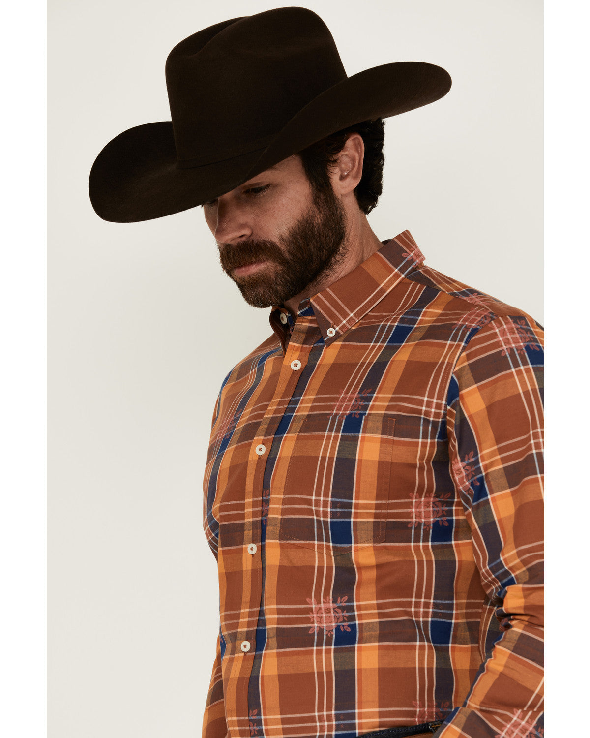 Men's Dobby Plaid Print Long Sleeve Button-Down Stretch Wes | Cody James Clothing|Sale