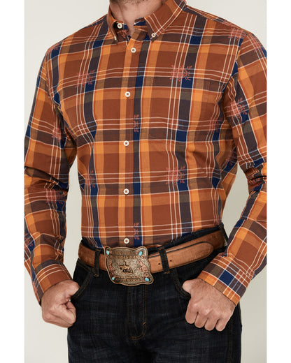 Men's Dobby Plaid Print Long Sleeve Button-Down Stretch Wes | Cody James Clothing|Sale
