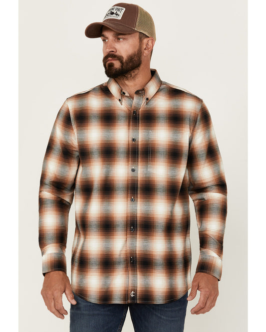 Men's Hombre Plaid Print Long Sleeve Button-Down Stretch We | Cody James Clothing|Sale