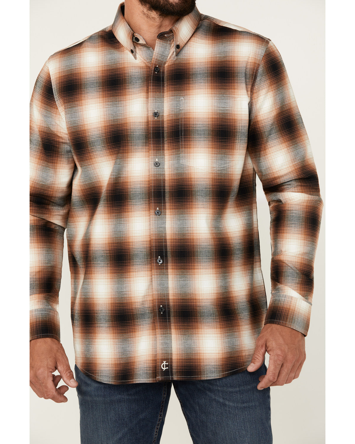 Men's Hombre Plaid Print Long Sleeve Button-Down Stretch We | Cody James Clothing|Sale