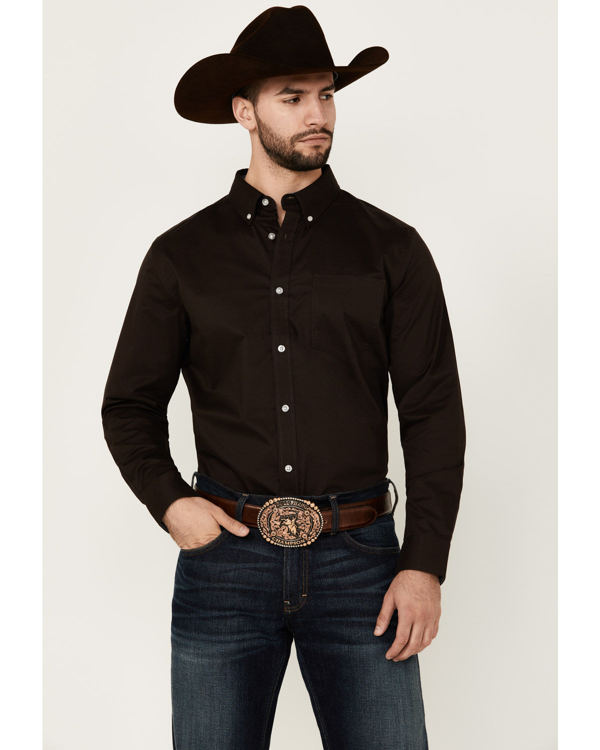 Men's Basic Solid Long Sleeve Button-Down Stretch Western S | Cody James Clothing