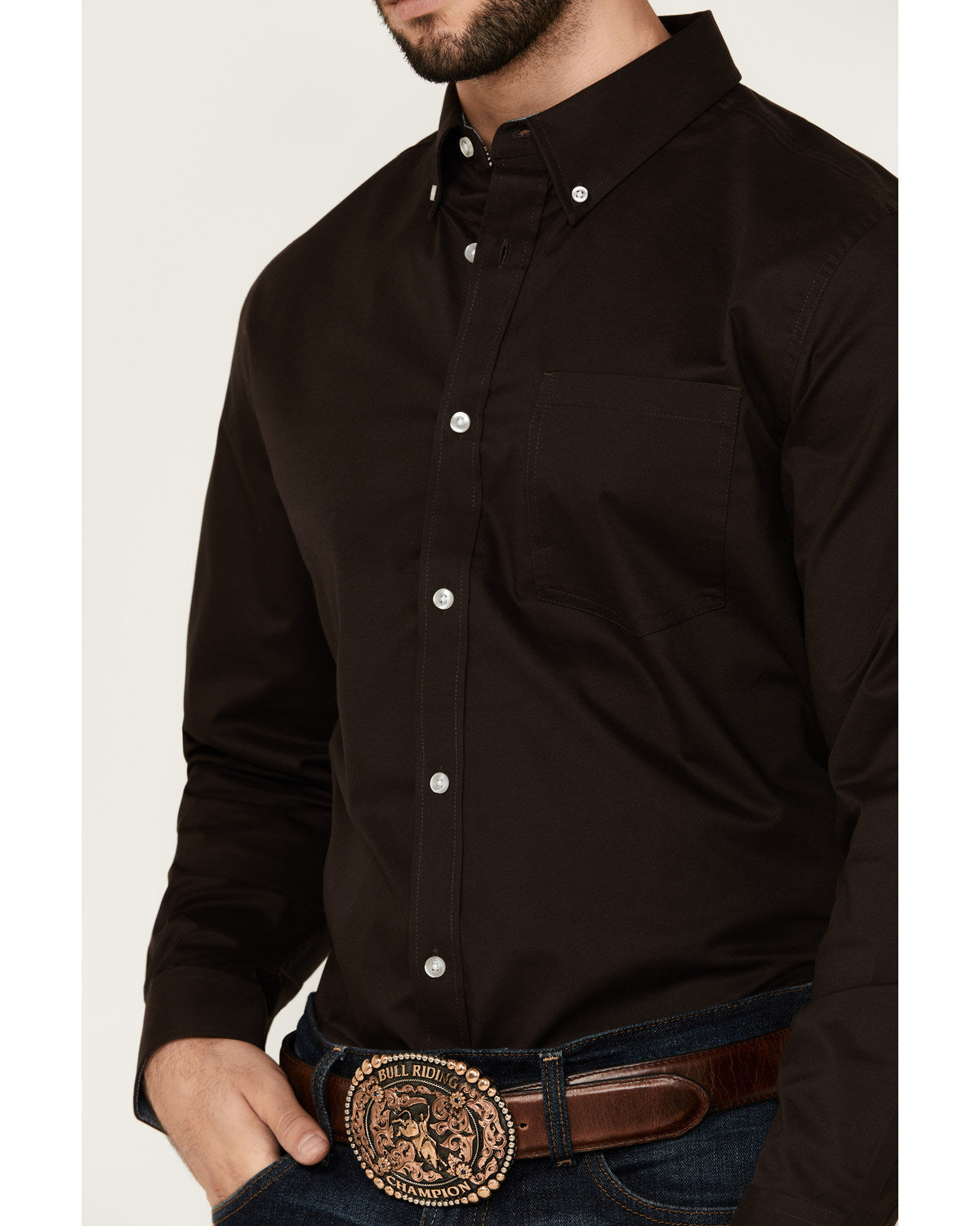 Men's Basic Solid Long Sleeve Button-Down Stretch Western S | Cody James Clothing