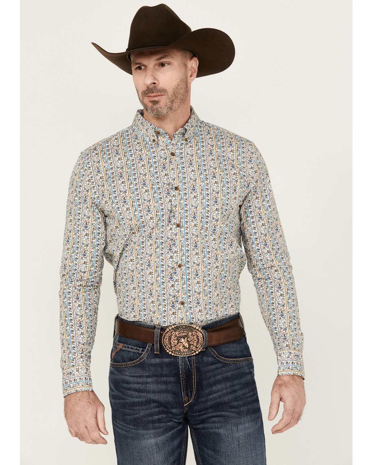 Men's Wells Floral Striped Print Long Sleeve Button-Down St | Cody James Clothing|Sale