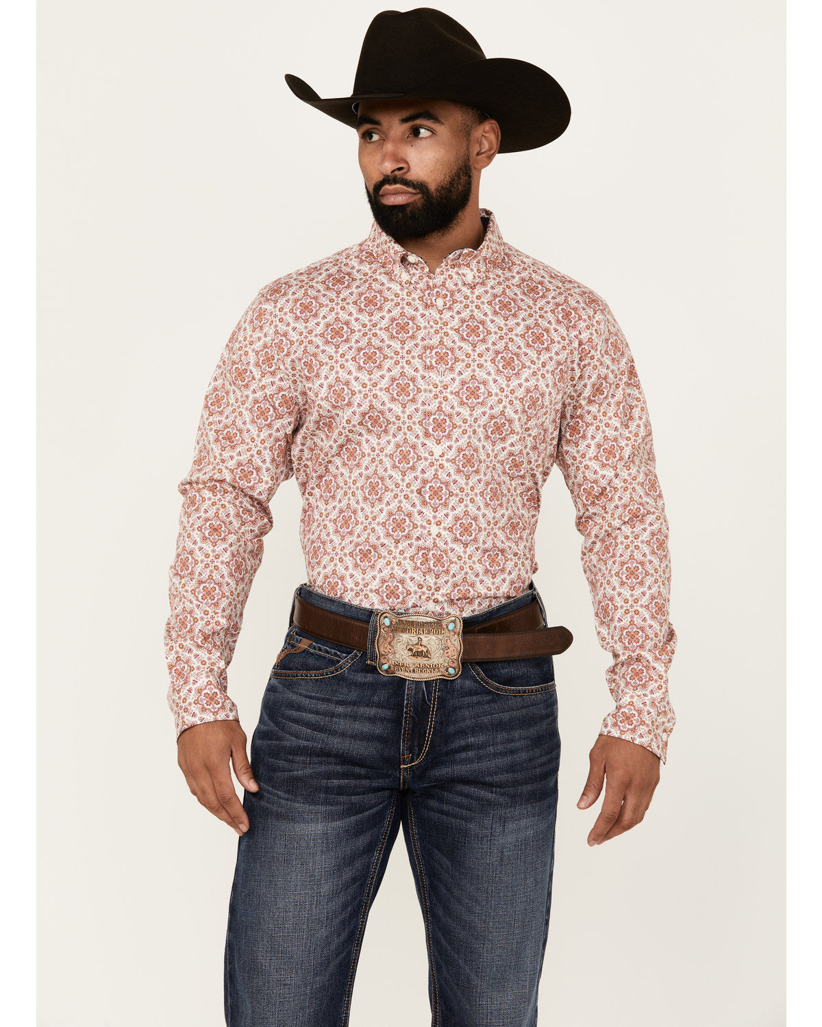 Men's Lucky One Medallion Print Long Sleeve Button-Down Str | Cody James Clothing|Sale