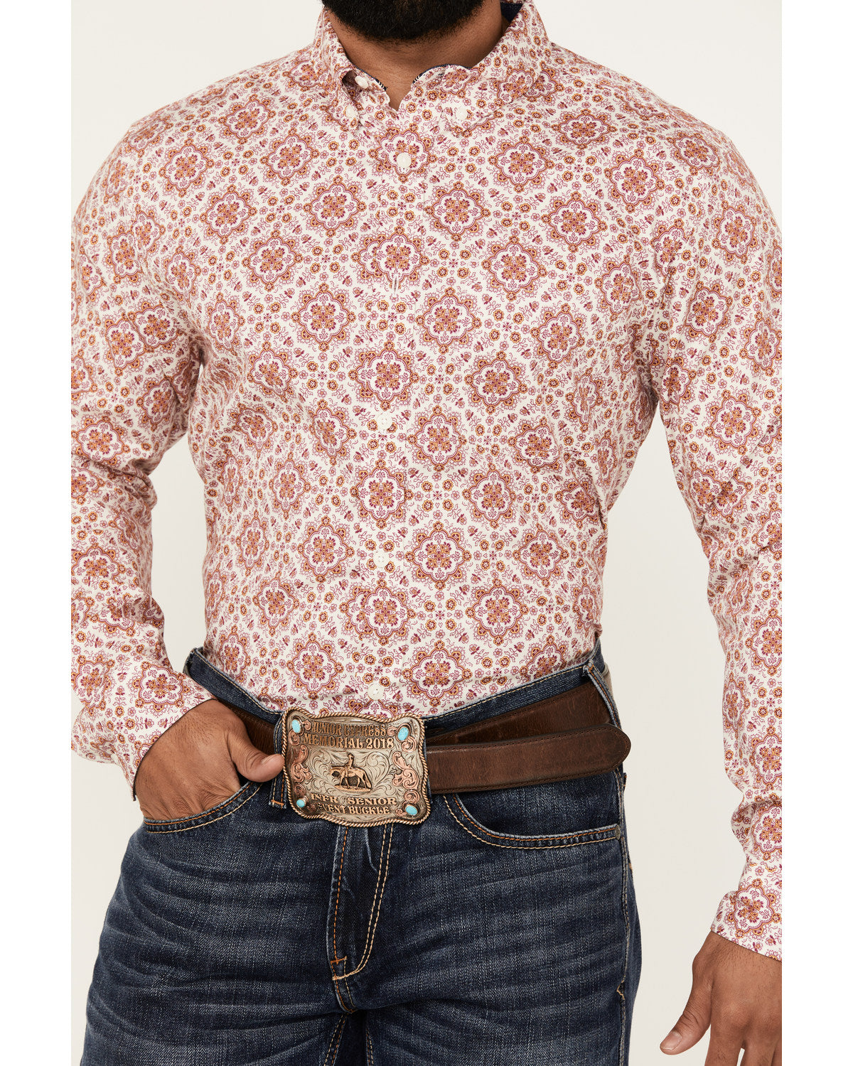 Men's Lucky One Medallion Print Long Sleeve Button-Down Str | Cody James Clothing|Sale