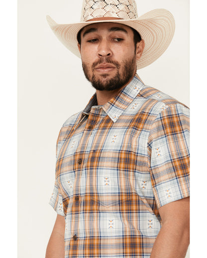 Men's Spur Dobby Plaid Print Short Sleeve Button-Down Stret | Cody James Clothing|Sale