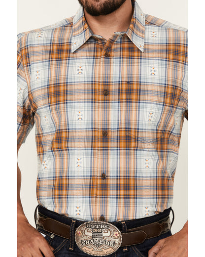 Men's Spur Dobby Plaid Print Short Sleeve Button-Down Stret | Cody James Clothing|Sale