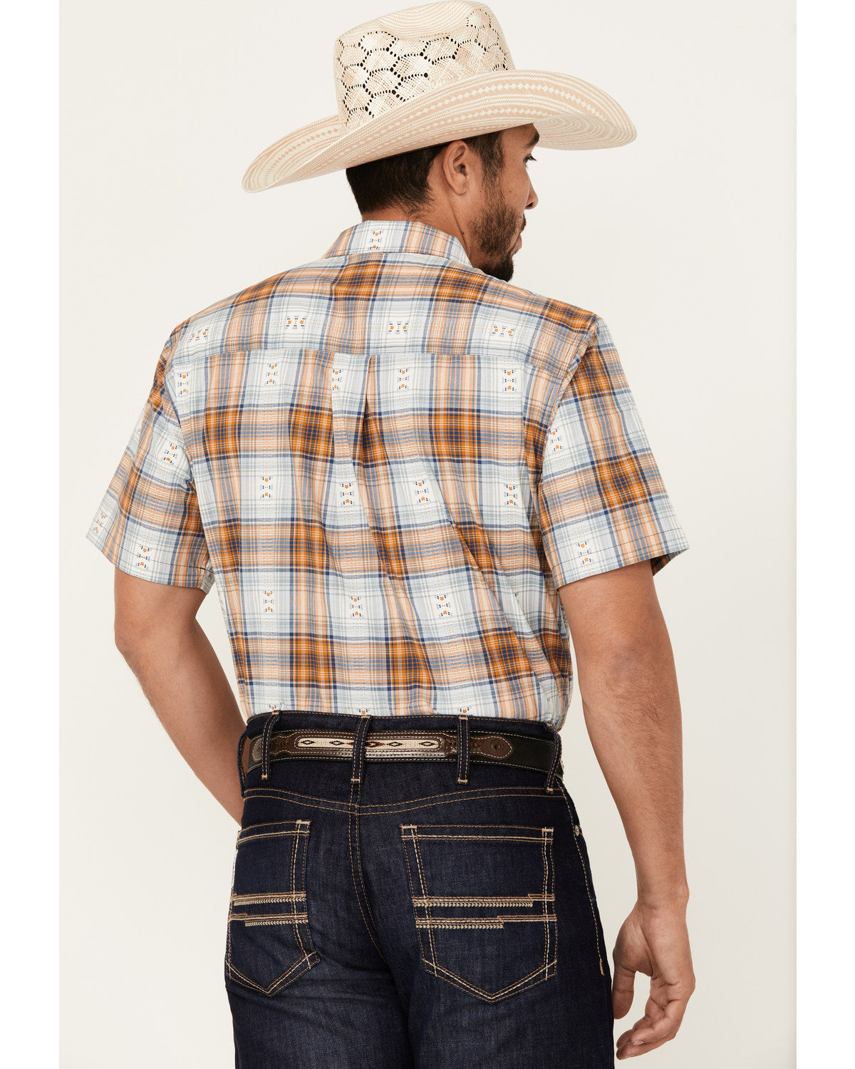 Men's Spur Dobby Plaid Print Short Sleeve Button-Down Stret | Cody James Clothing|Sale