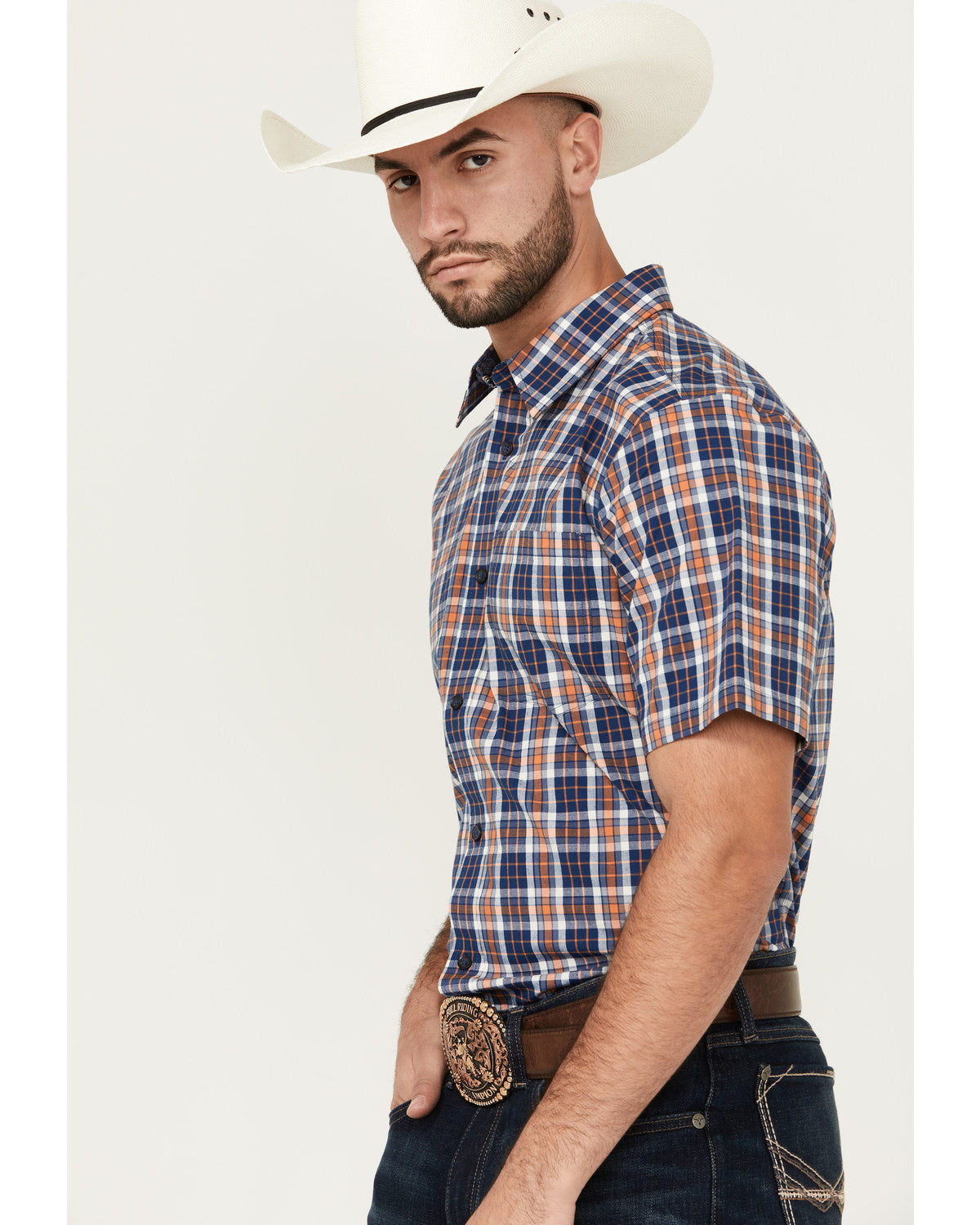 Men's Tequila Sunrise Plaid Print Short Sleeve Button-Down | Cody James Clothing|Sale