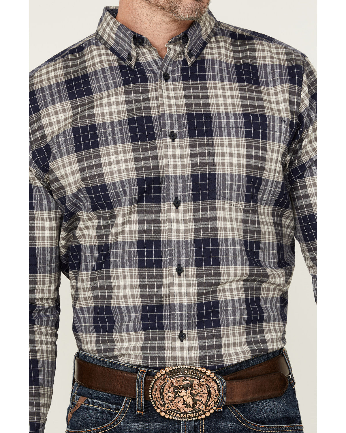 Men's Howdy Plaid Print Long Sleeve Button-Down Stretch Wes | Cody James Clothing|Sale