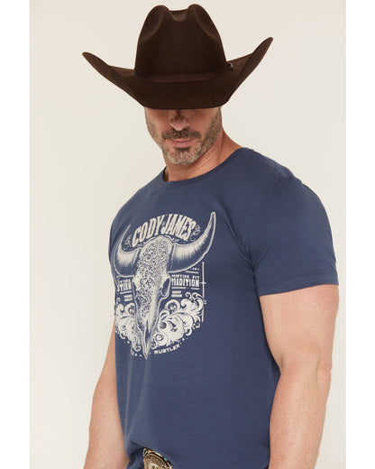 Men's Ornate Steerhead Skull Short Sleeve Graphic T-Shirt | Cody James Clothing