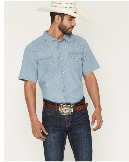 Men's Horizon Chambray Light Wash Short Sleeve Snap Western | Cody James Clothing