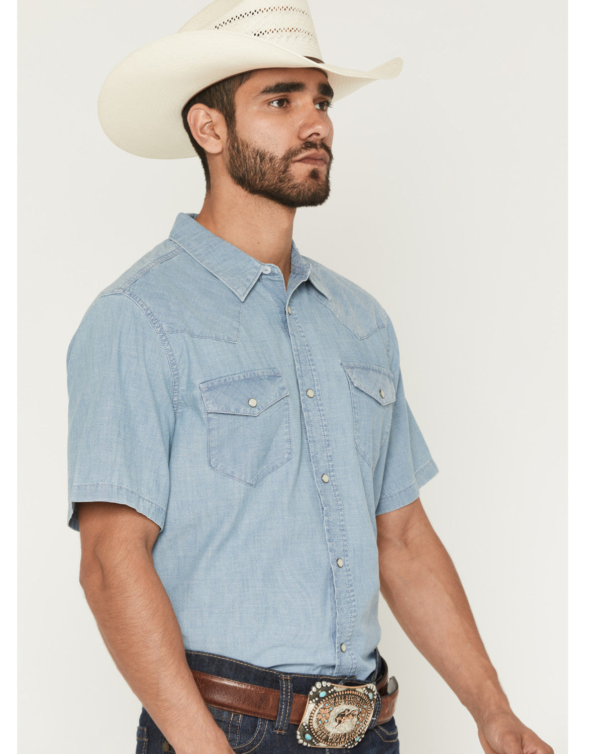 Men's Horizon Chambray Light Wash Short Sleeve Snap Western | Cody James Clothing
