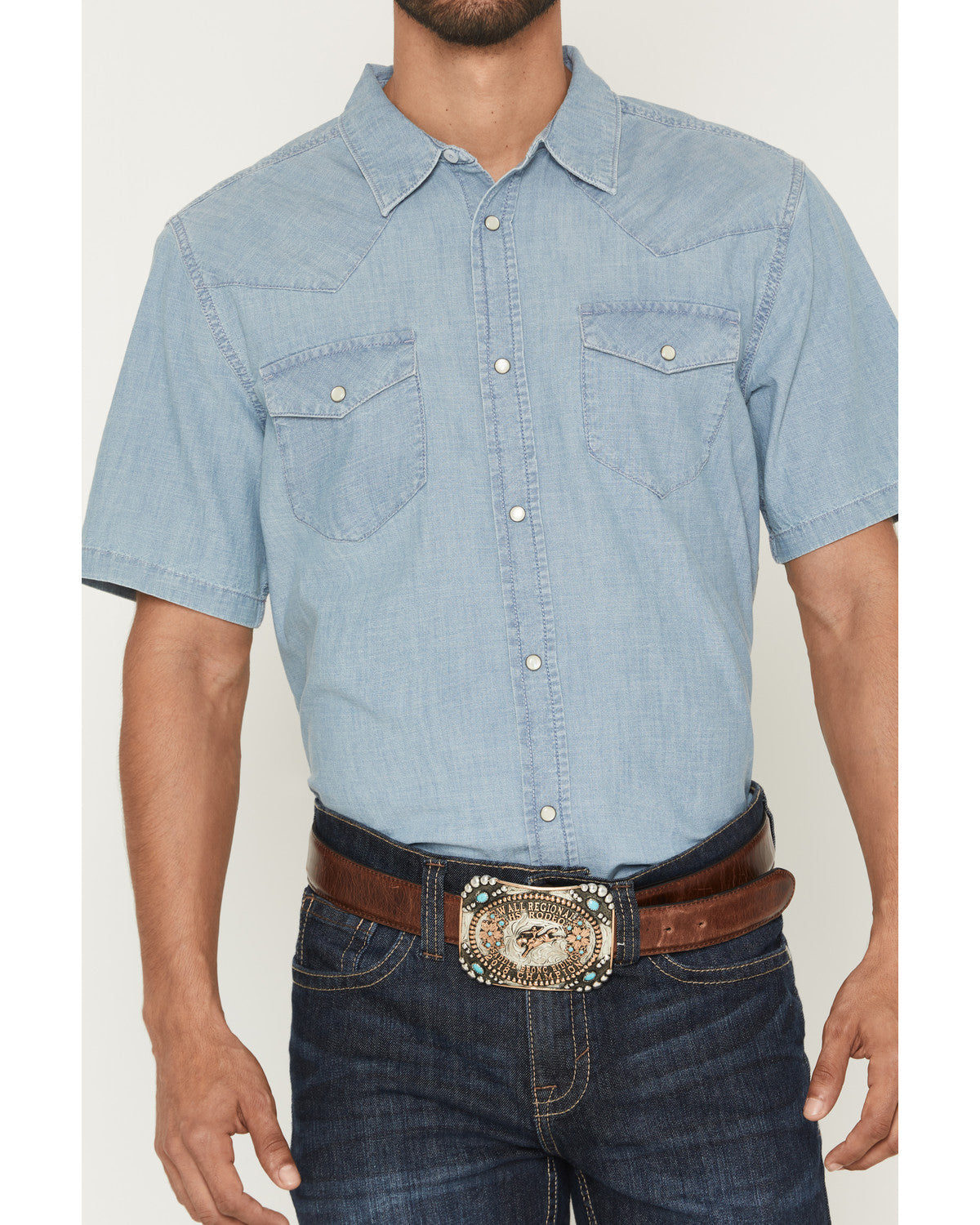 Men's Horizon Chambray Light Wash Short Sleeve Snap Western | Cody James Clothing