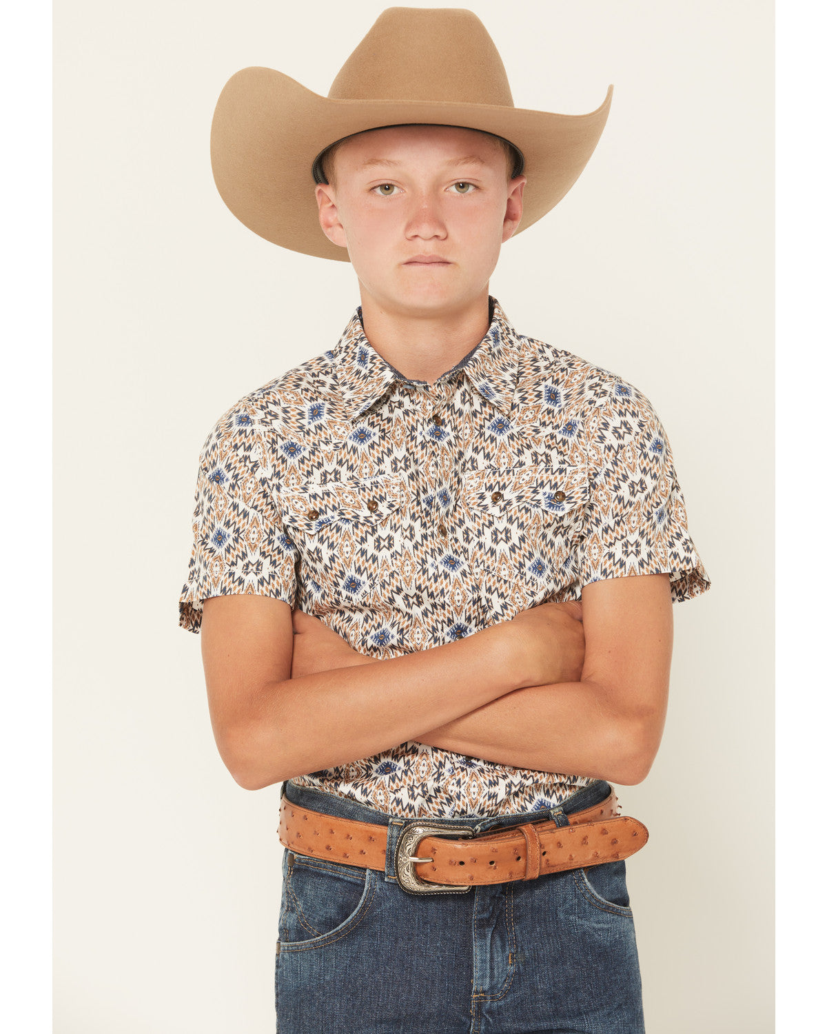 Boys' High Plains Southwestern Print Short Sleeve Snap West | Cody James Clothing|Boys