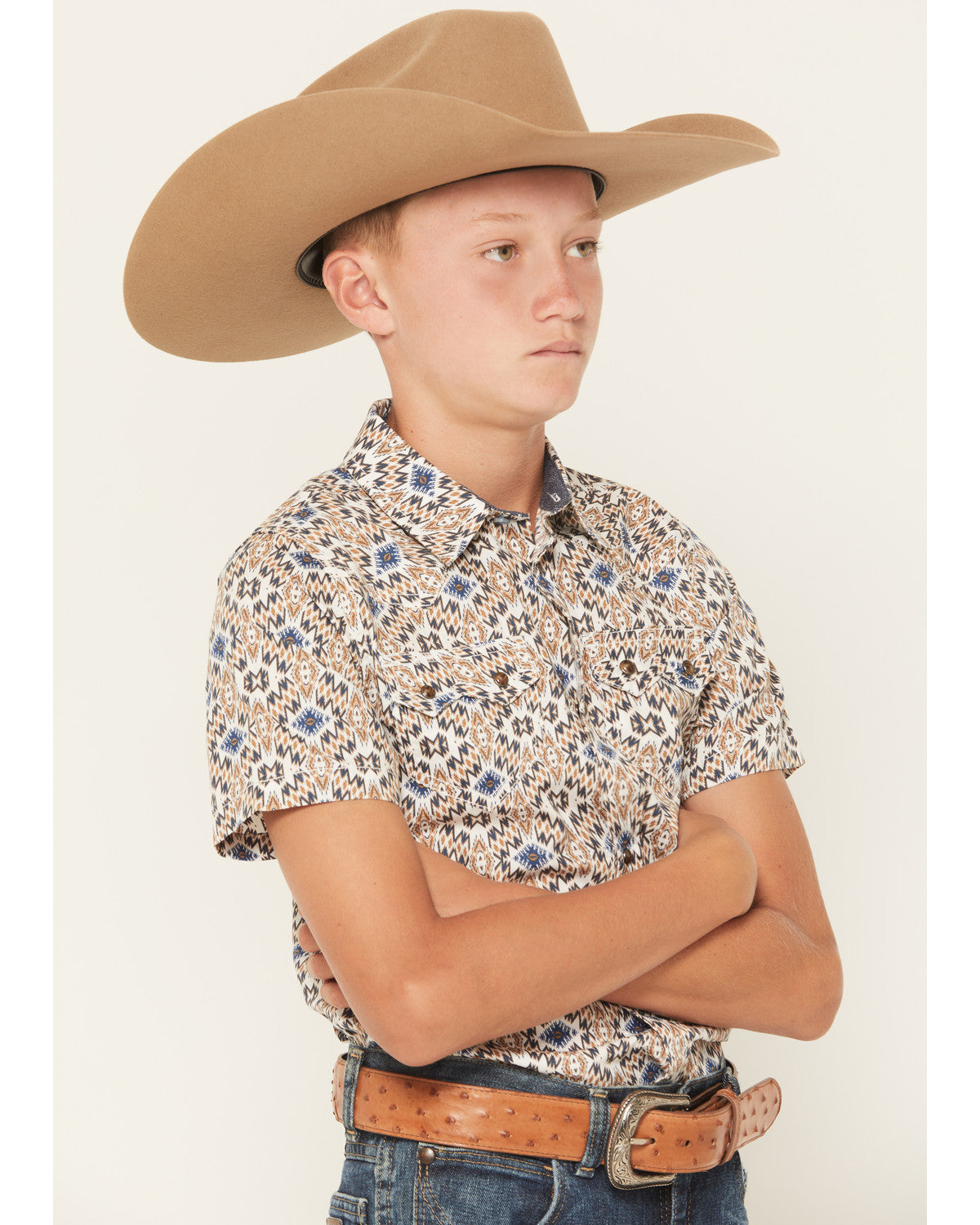 Boys' High Plains Southwestern Print Short Sleeve Snap West | Cody James Clothing|Boys