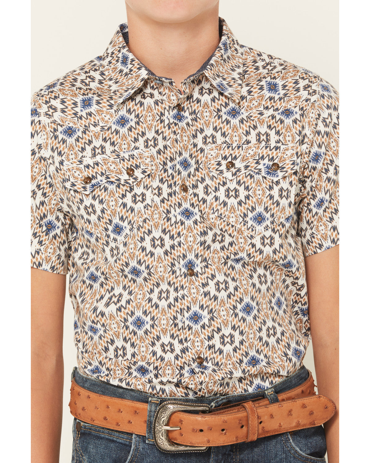 Boys' High Plains Southwestern Print Short Sleeve Snap West | Cody James Clothing|Boys