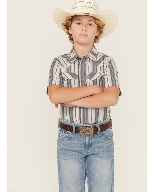 Boys' Roman Striped Short Sleeve Snap Western Shirt | Cody James Clothing|Boys
