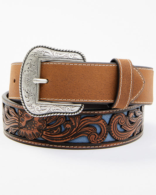 Men's Floral Tooled Contrast Belt | Cody James Accessories