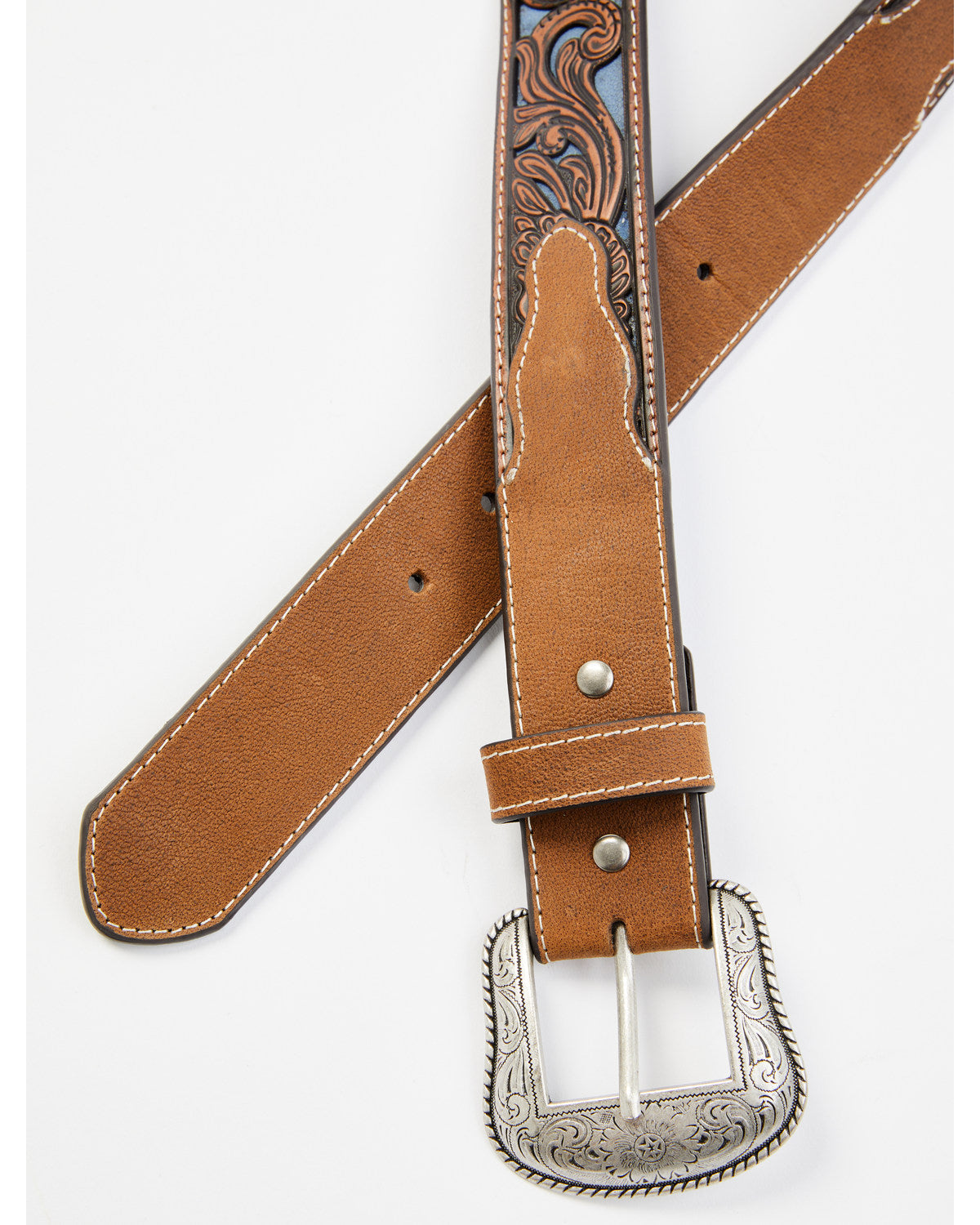 Men's Floral Tooled Contrast Belt | Cody James Accessories