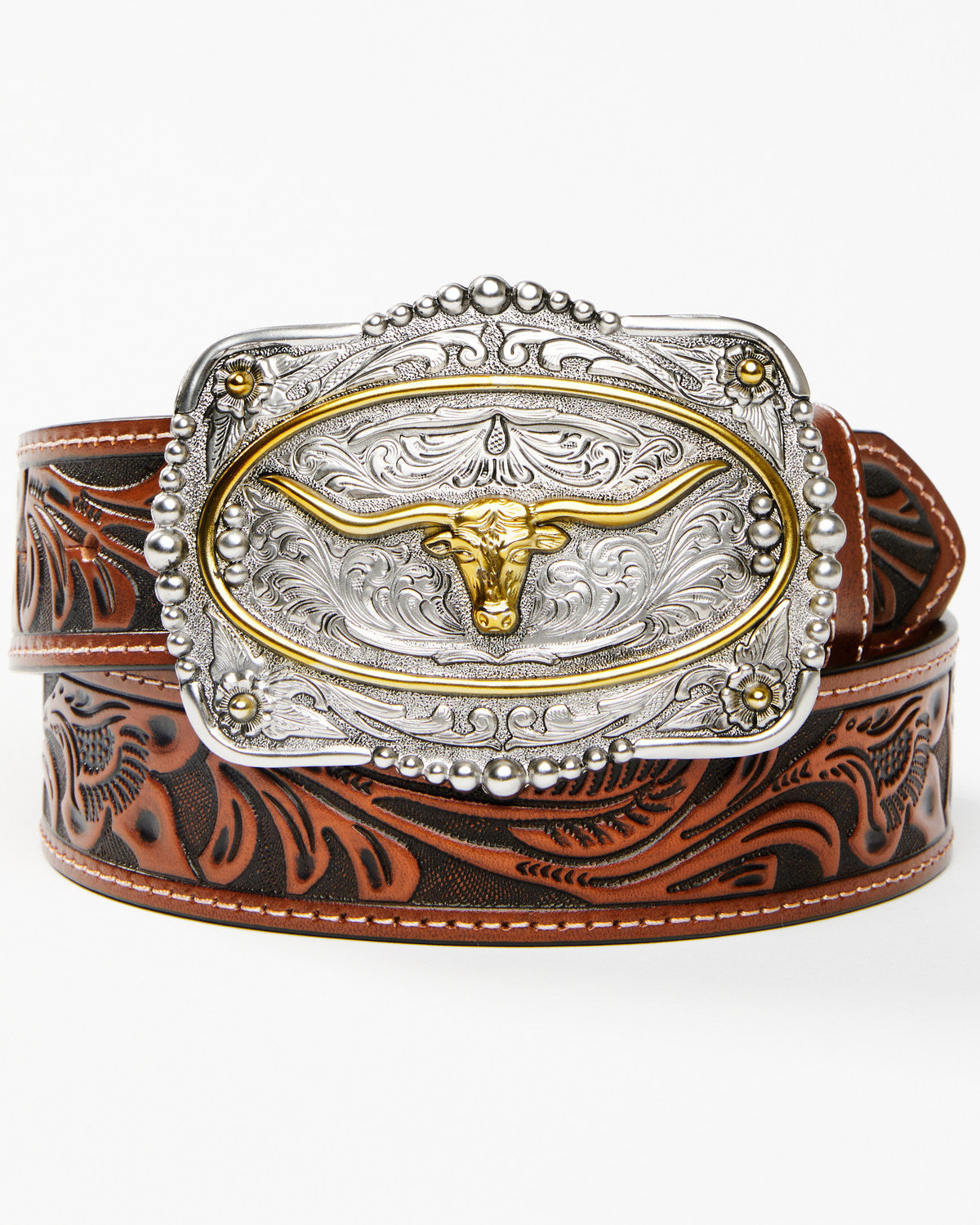 Men's Tooled Longhorn Buckle Belt | Cody James Accessories