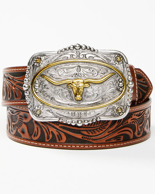 Men's Tooled Longhorn Buckle Belt | Cody James Accessories