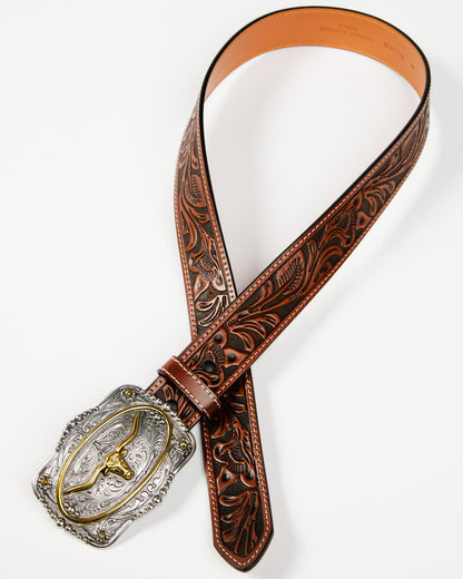 Men's Tooled Longhorn Buckle Belt | Cody James Accessories
