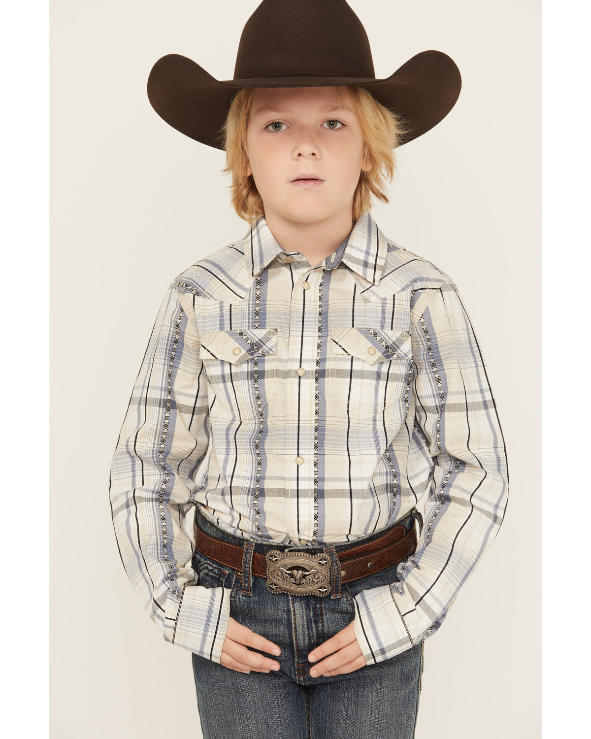 Boys' Wind Plaid Print Long Sleeve Snap Western Shirt | Cody James Boys|Sale|Clothing