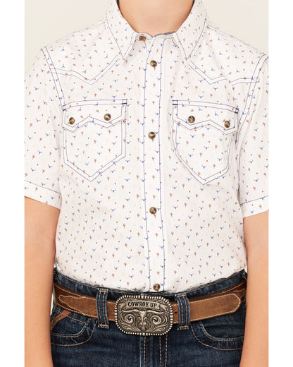 Boys' Bull Cactus Print Short Sleeve Snap Western Shirt | Cody James Boys|Sale|Clothing