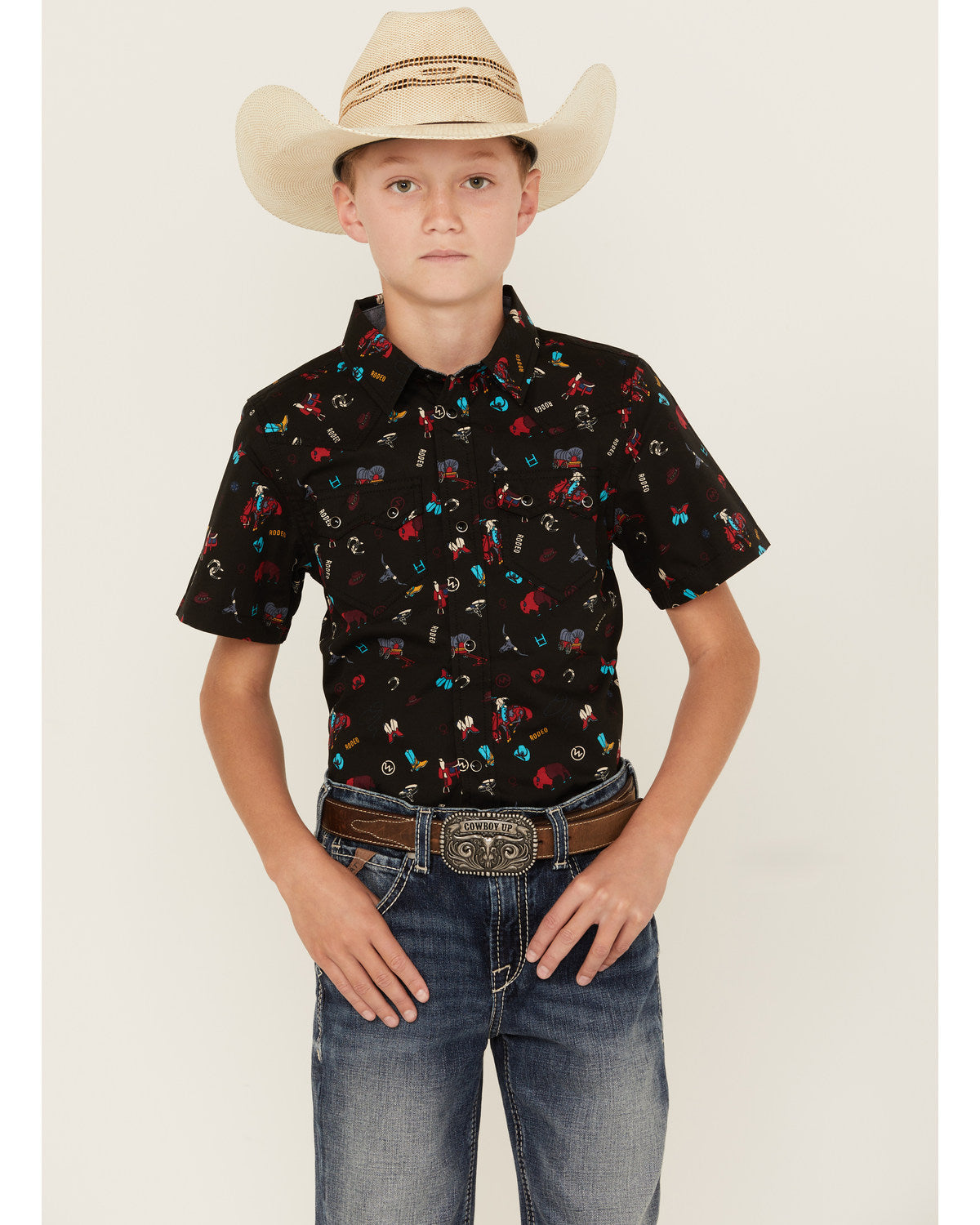 Boys' Sheriff Conversation Print Short Sleeve Snap Western | Cody James Boys|Sale|Clothing