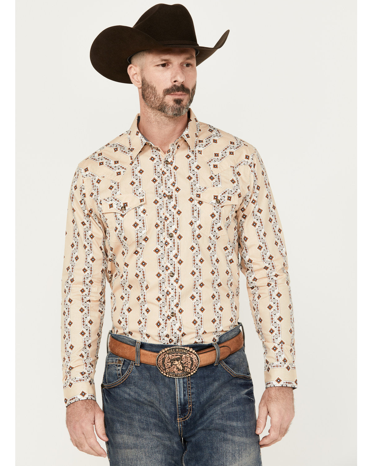 Men's Floral Striped Print Long Sleeve Snap Western Shirt | Cody James Clothing|Sale