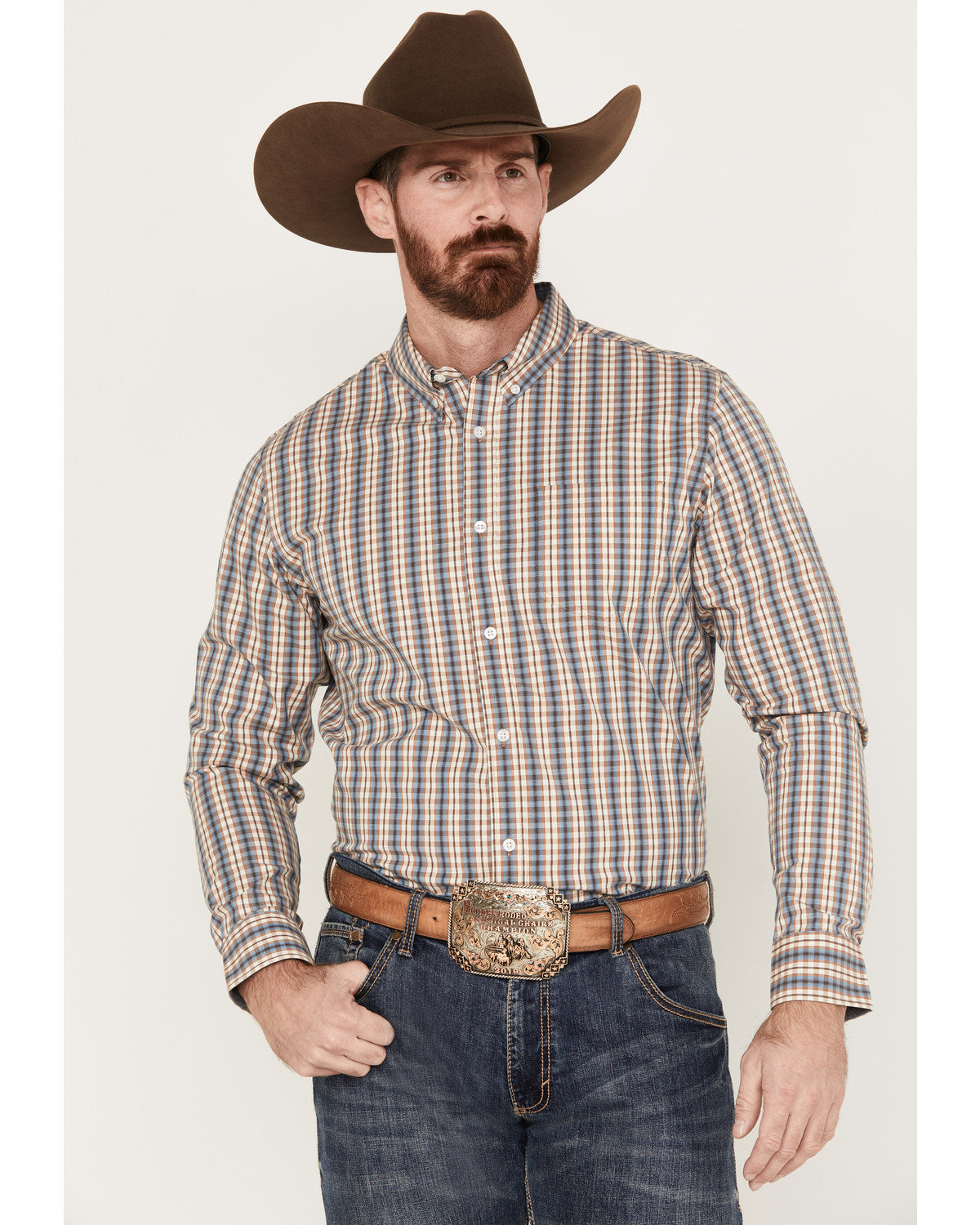 Men's Hayfield Plaid Print Long Sleeve Button-Down Stretch | Cody James Clothing|Sale
