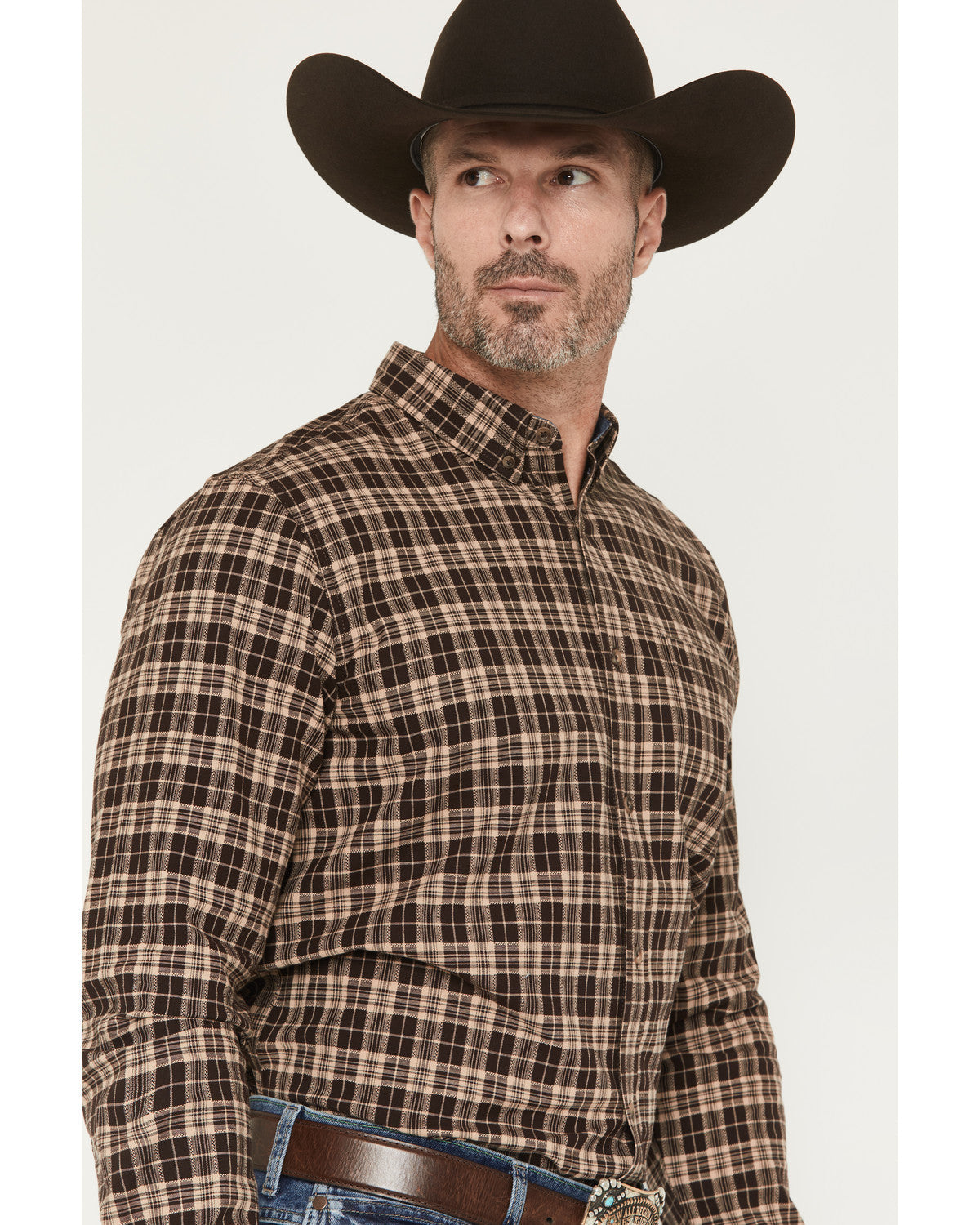 Men's Whiskey Ranch Plaid Print Long Sleeve Button-Down Str | Cody James Clothing