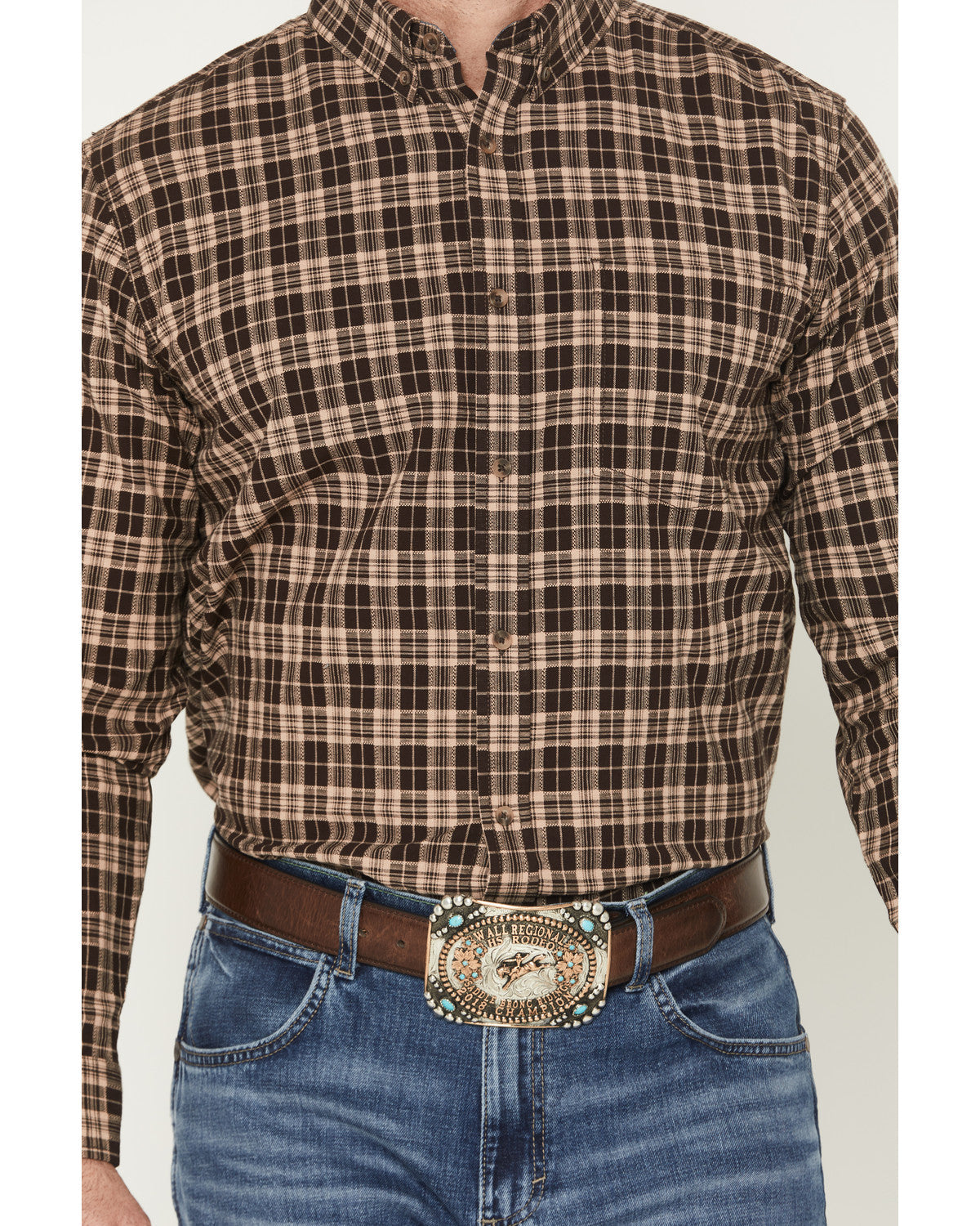 Men's Whiskey Ranch Plaid Print Long Sleeve Button-Down Str | Cody James Clothing
