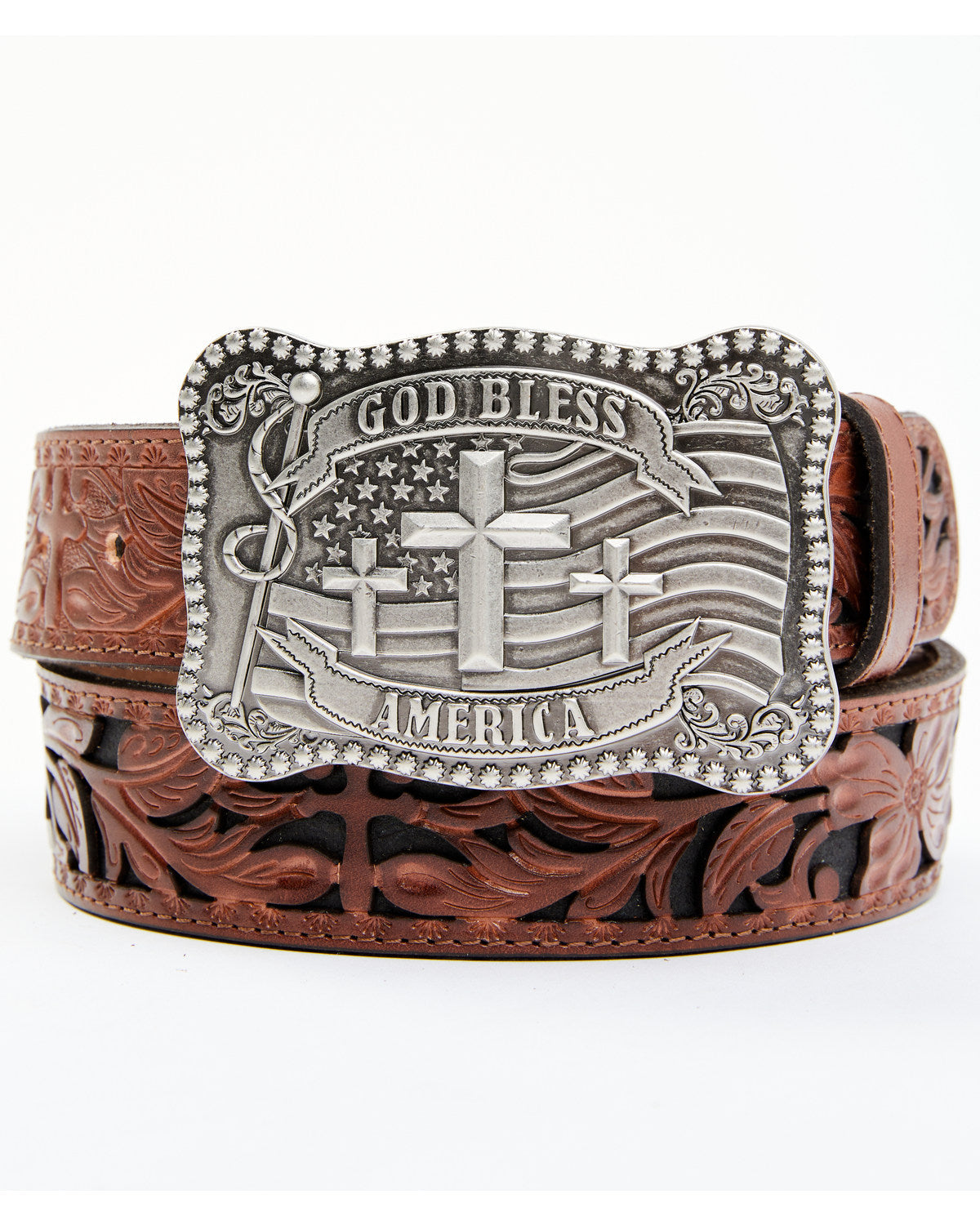 Men's God Bless America Cross Buckle Leather Belt | Cody James Accessories