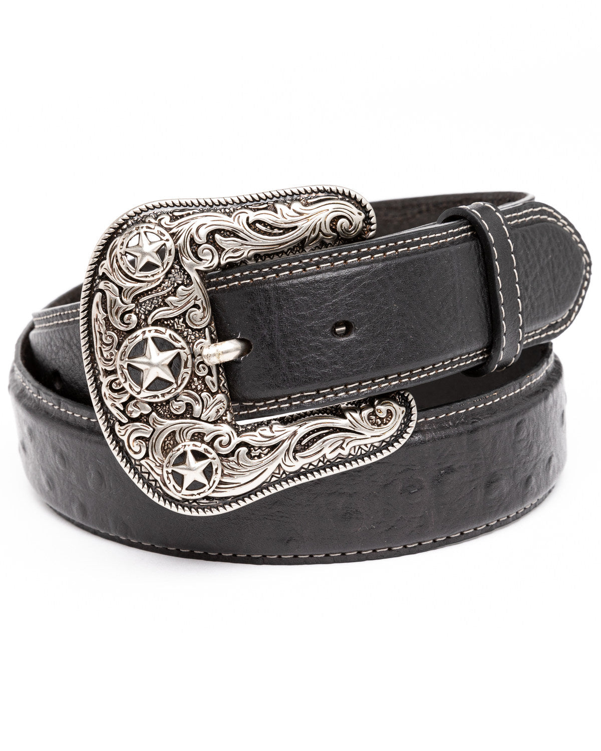 Men's Ostrich Print Embroidered Western Buckle Belt | Cody James Accessories