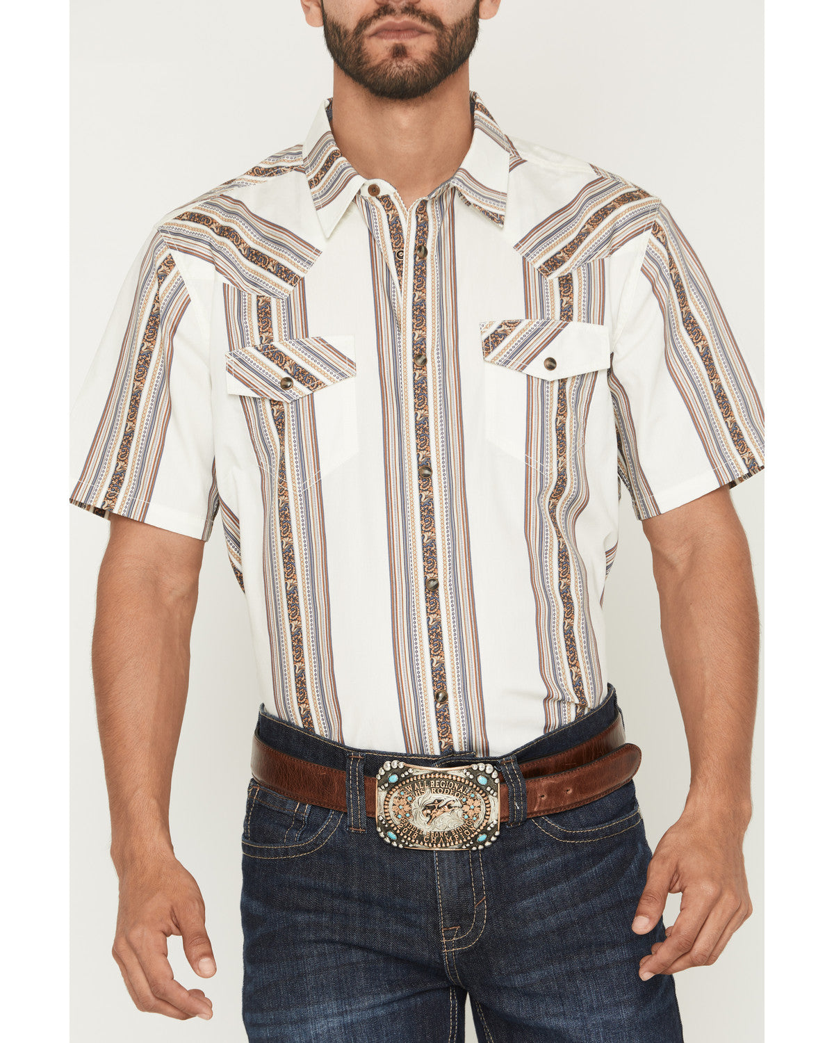 Men's Atticus Stripe Print Short Sleeve Snap Western Shirt | Cody James Clothing