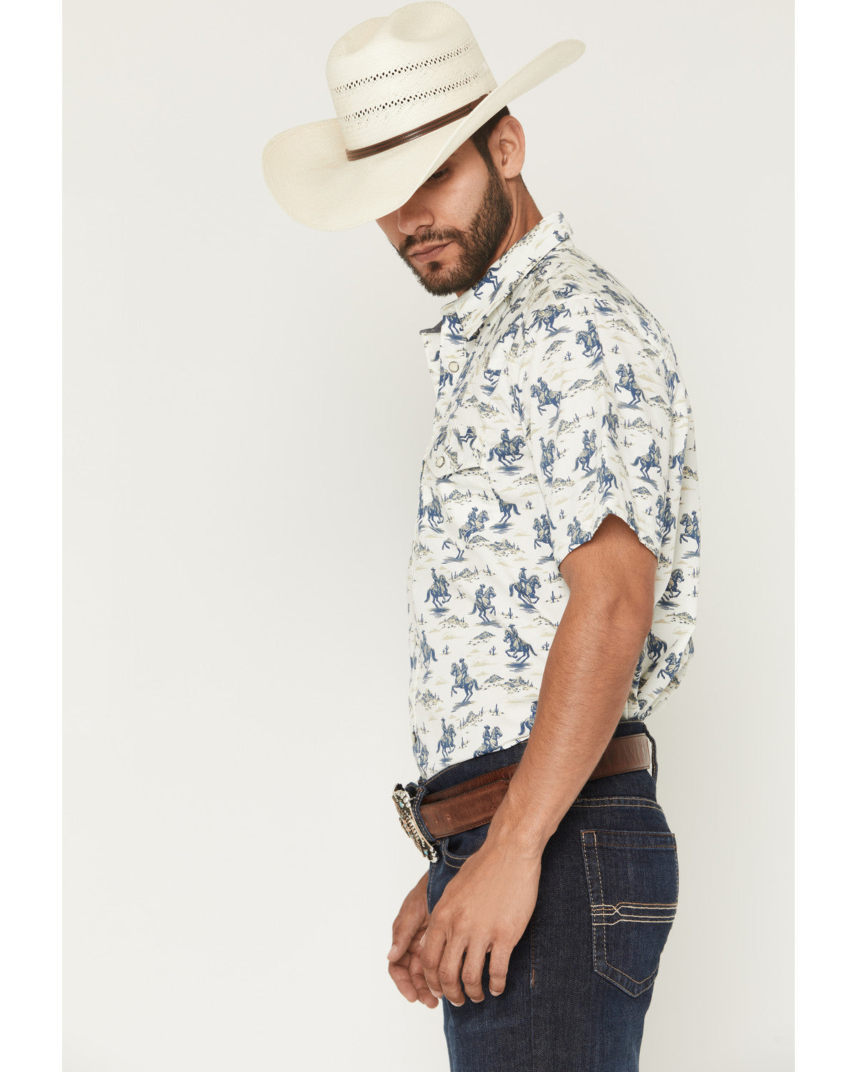 Men's Amos BBQ Western Print Short Sleeve Snap Western Shir | Cody James Clothing