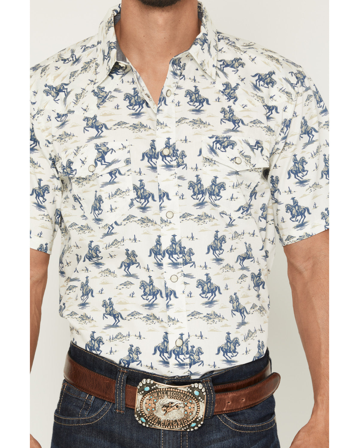 Men's Amos BBQ Western Print Short Sleeve Snap Western Shir | Cody James Clothing