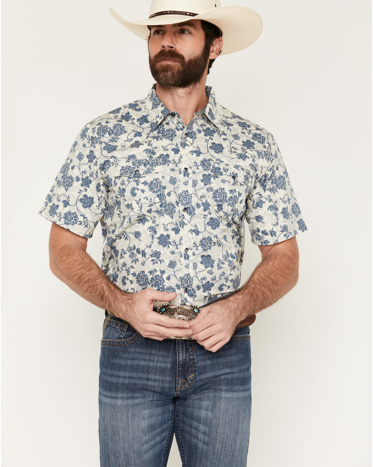 Men's Botanical Floral Print Short Sleeve Snap Western Shir | Cody James Clothing
