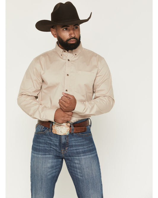 Men's Basic Solid Long Sleeve Button-Down Stretch Western S | Cody James Clothing