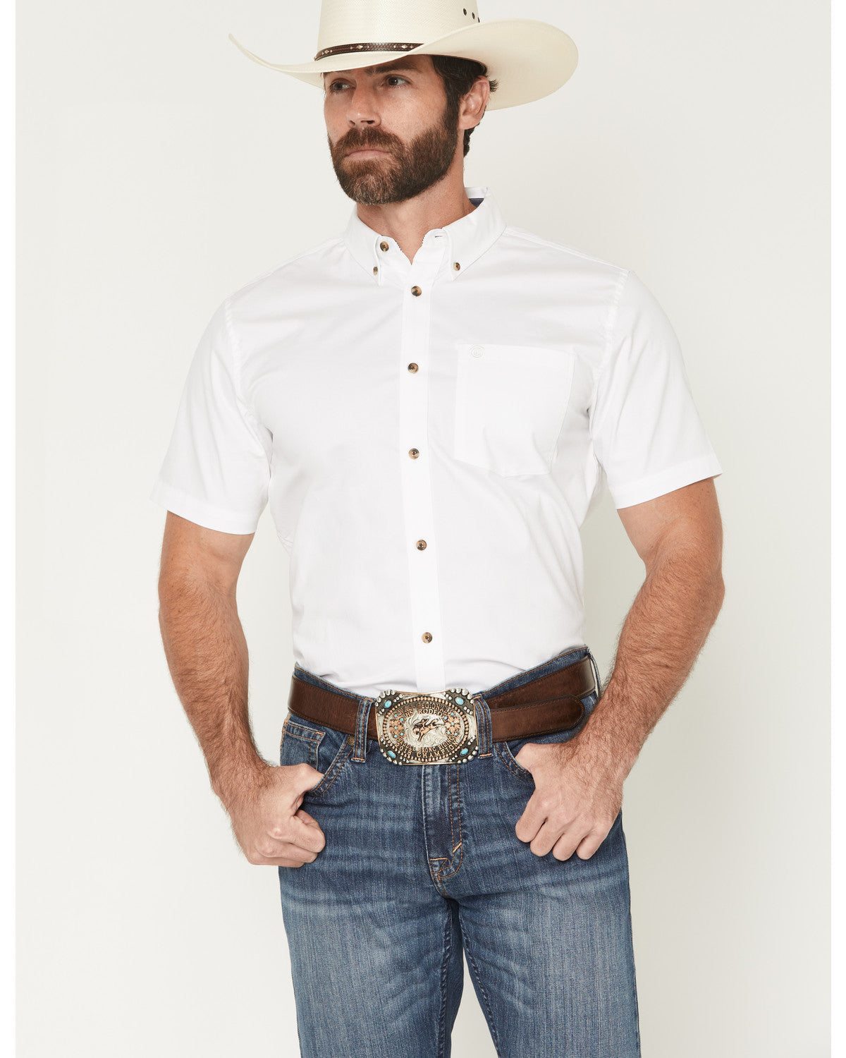Men's Basic Solid Short Sleeve Button-Down Stretch Western | Cody James Clothing