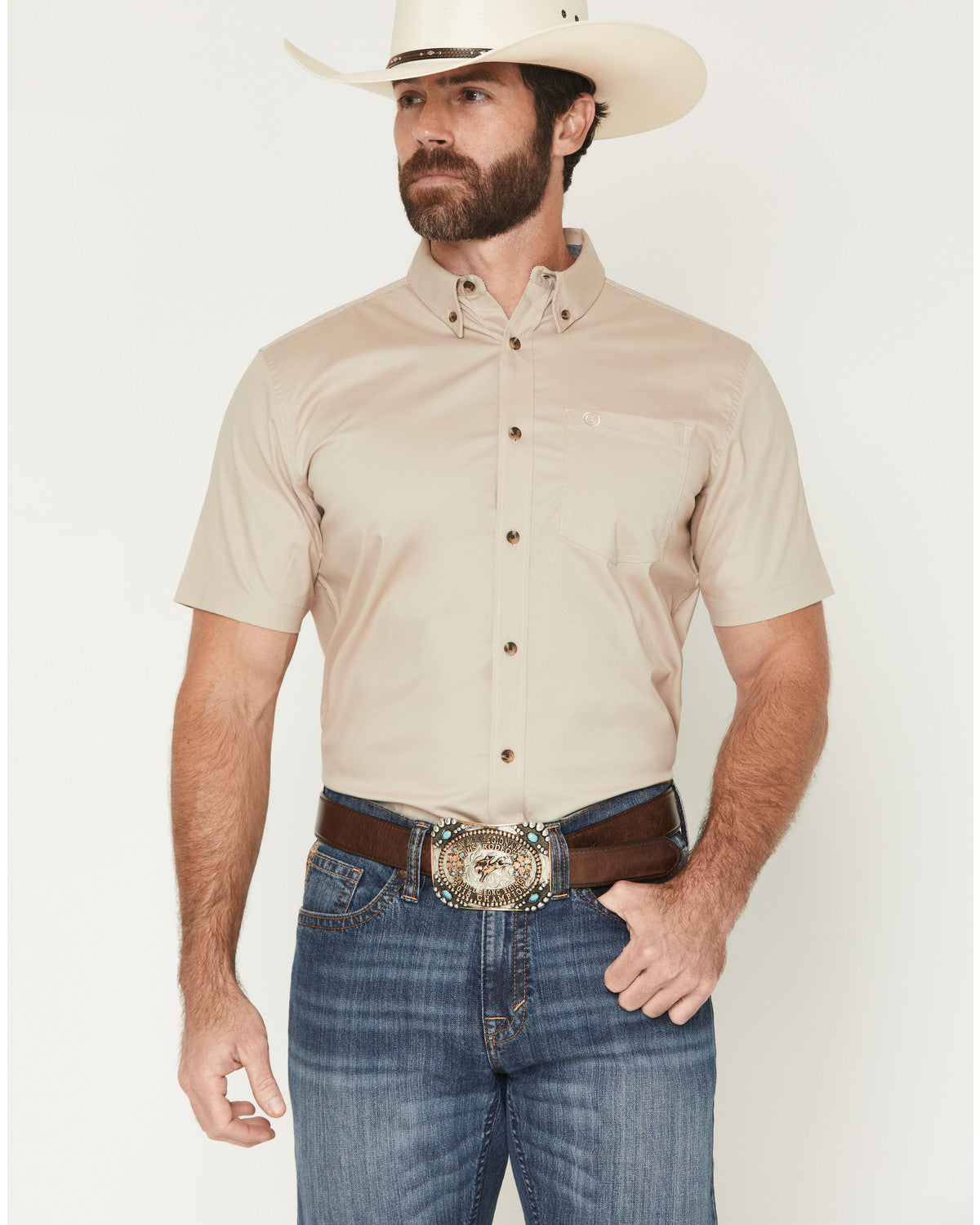 Men's Basic Solid Short Sleeve Button-Down Stretch Western | Cody James Clothing