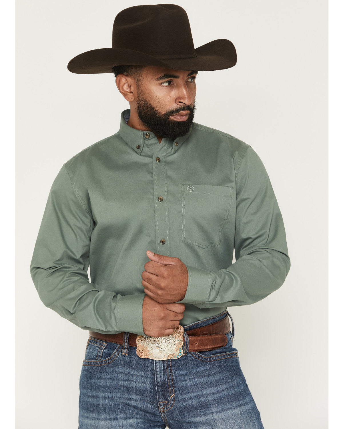 Men's Basic Solid Long Sleeve Button-Down Stretch Western S | Cody James Clothing