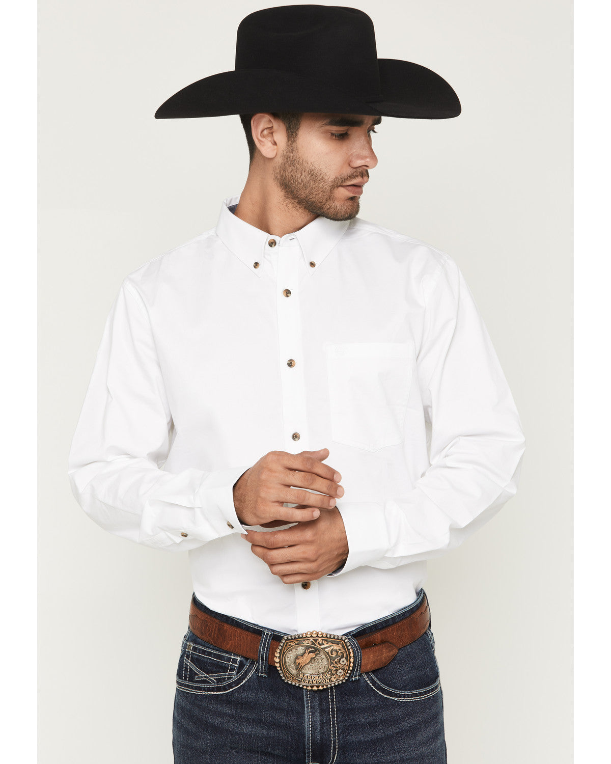 Men's Basic Solid Long Sleeve Button-Down Stretch Western S | Cody James Clothing