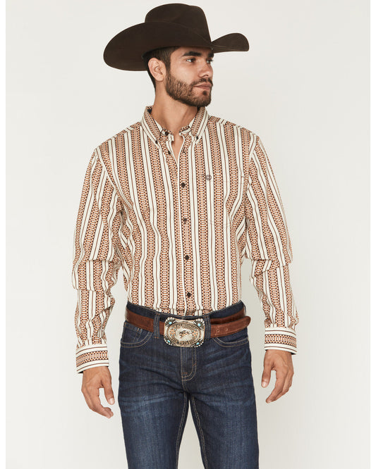 Men's Waylon Geo Stripe Print Long Sleeve Button-Down Stret | Cody James Clothing
