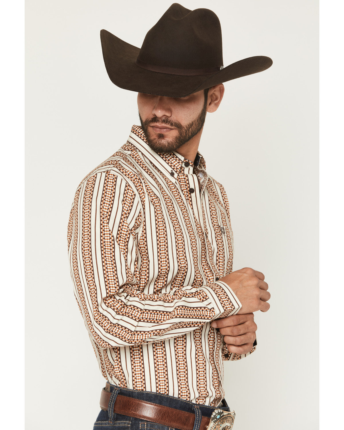 Men's Waylon Geo Stripe Print Long Sleeve Button-Down Stret | Cody James Clothing