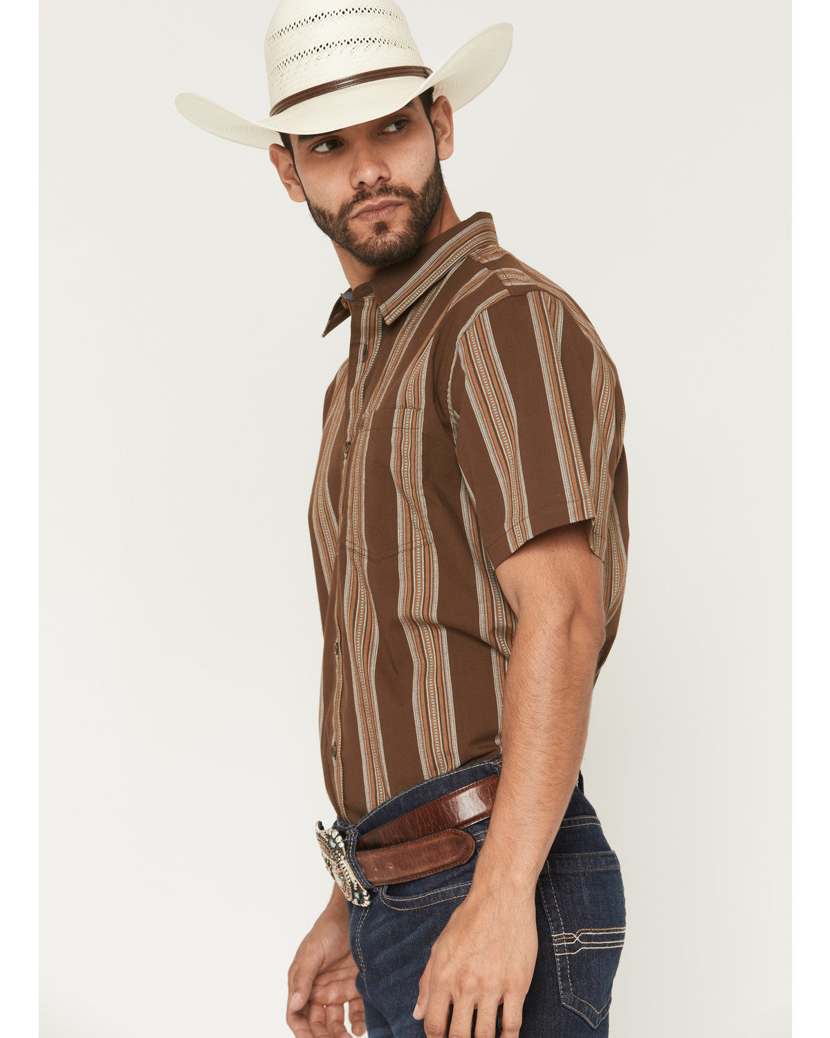 Silas Stripe Print Short Sleeve Button-Down Stretch Western | Cody James Clothing